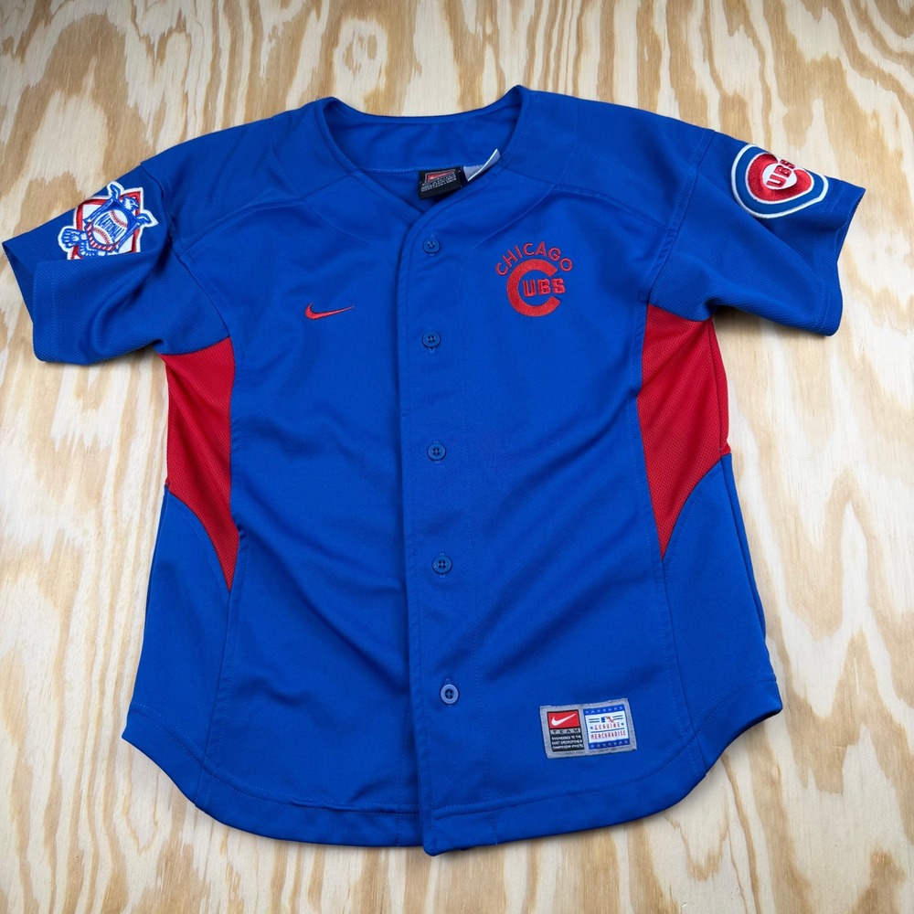 Nike Kids Chicago Cubs MLB Baseball Jersey Blue Red Small Button Up